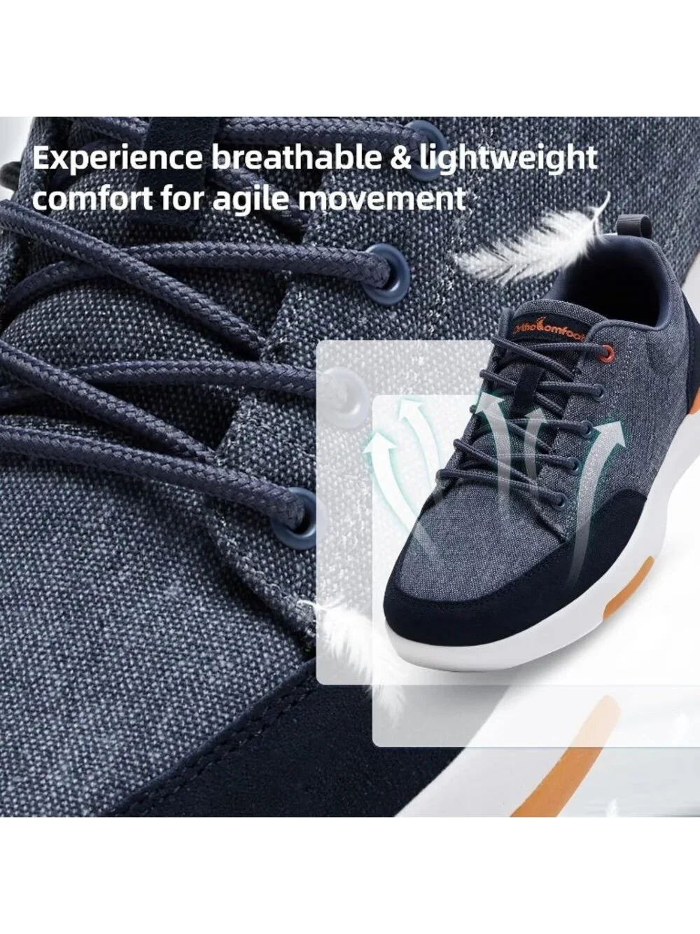 OrthoComfoot Men's Denim Rubber Comfortable & Breathable Slip On Walking Sneaker